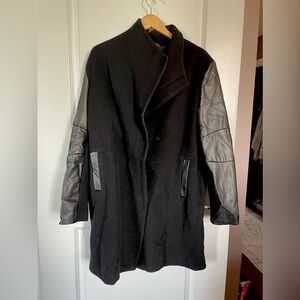 Vera Wang black faux leather pea coat